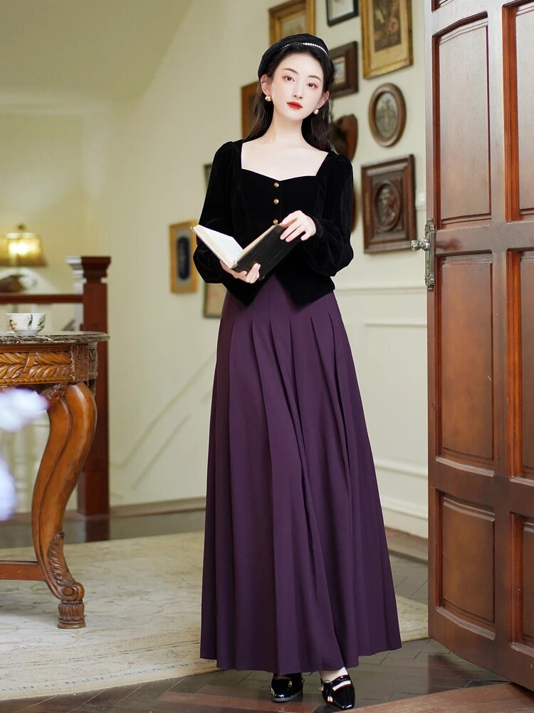 Levia Dark Academia Vintage Dress Set