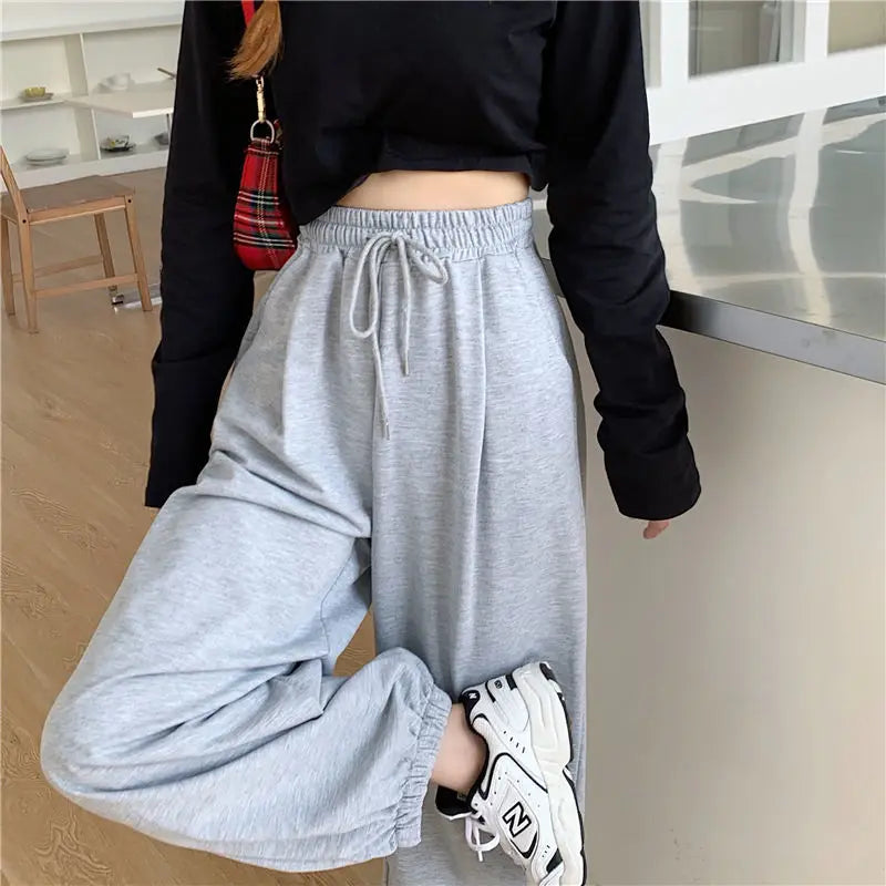 HOUZHOU Gray Sweatpants for Women 2022 Autumn New Baggy Fashion Oversize Sports Pants Balck Trousers Female Joggers Streetwear