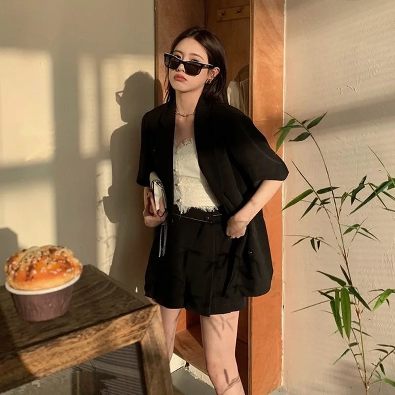 Casual Women's Clothing Short-sleeved Jacket Set 2023 Summer New Design Sense of Temperament Set Loose Two-piece Pant Sets