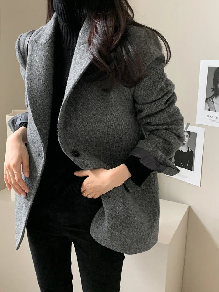 Woolen Jackets Thick and Warm Korean Fashion Heavy Jackets High-end Versatile New Autumn and Winter Black Tweed Suit Women Coat