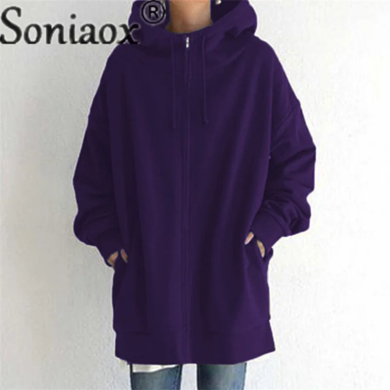 Autumn Winter Warm Hooded Sweatshirt Women's Long Sleeve Zipper Cardigan Hoodie Female Pocket Outerwear Casual Trend Streetwear