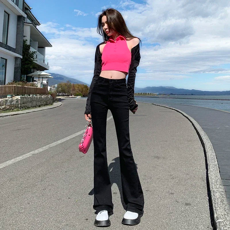 warmmeta-Women Spring Outfits Flare Jeans High Waist Flt Skinny Jean Femee Pants Hot Elastic Fashion Korean Y2K Denim Pant Trousers 4 Color