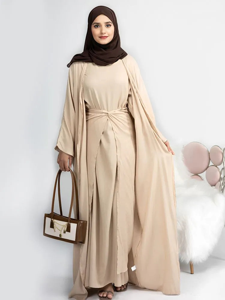 Hot Sale Djellaba Muslim Dress 3 Pieces Muslim Suits Elegant Long Islamic Abayas Women Modest Wear Clothing EID Sets