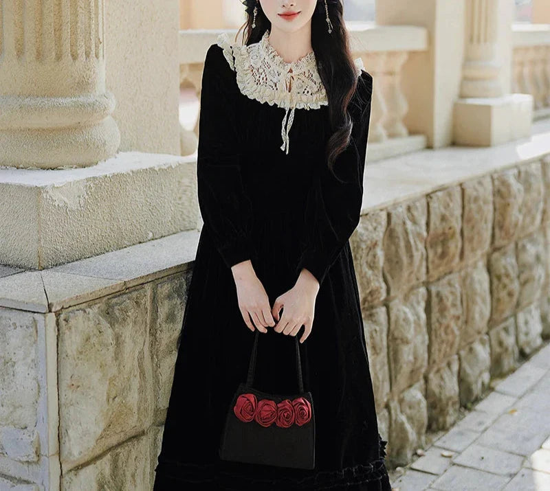 Koko Darkray Black Velvet Victorian-Style Dark Romantic Dress