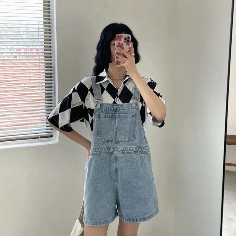 Blue Denim Shorts Female 2024 Summer Loose Wide Leg Shorts Korean Jumpsuit Shorts for Women Streetwear