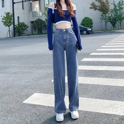 Winter Pants Women Blue Jeans Woman Korean Fashion Straight Leg Jeans Streetwear Y2k Denim Female Clothing Women's High Waist