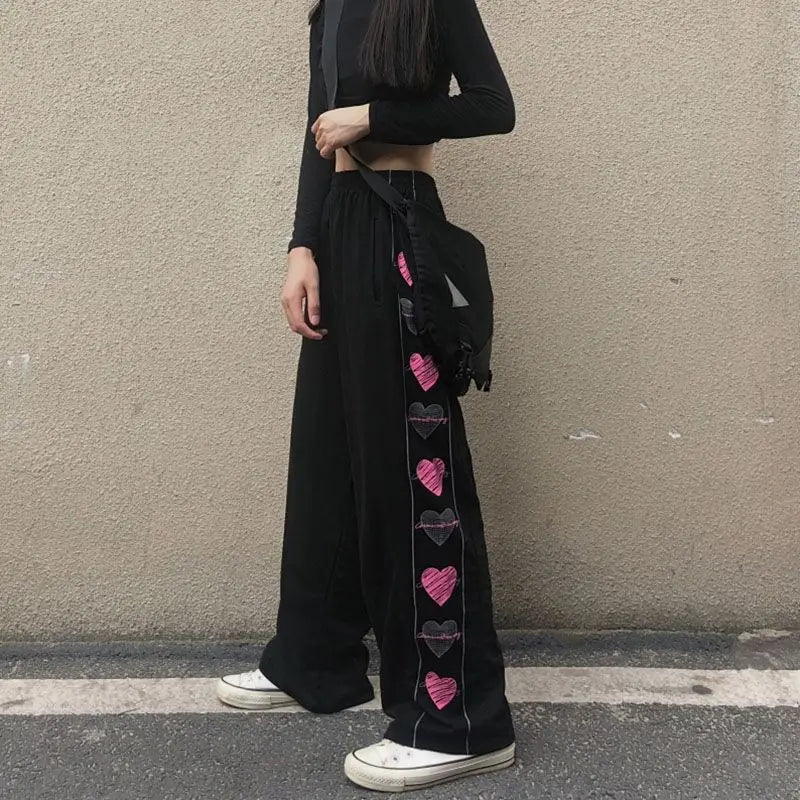 BIG PROMOTION European and American Women's Winter Love Spicy Girl Loose Straight Slender High Waist Wide Leg Pants Black Pants