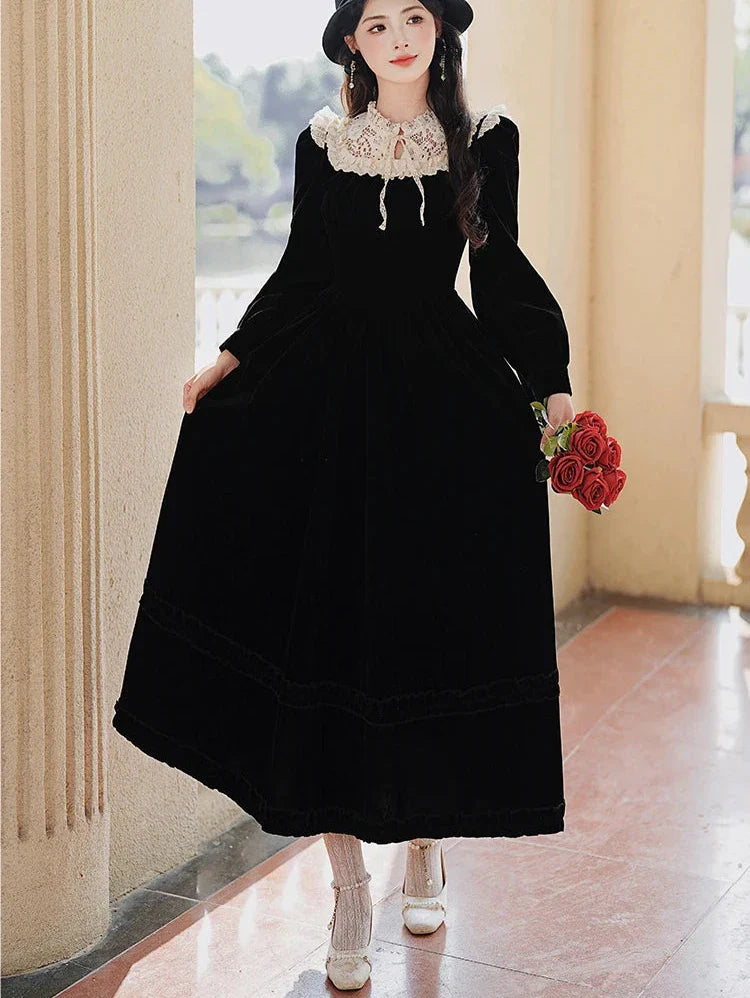 Koko Darkray Black Velvet Victorian-Style Dark Romantic Dress