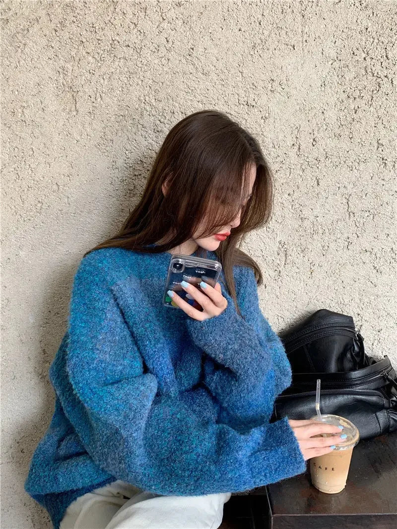 Retro Japanese thick sweater loose lazy female outer wear tie-dye gradient color winter new women knitted sweater sweater