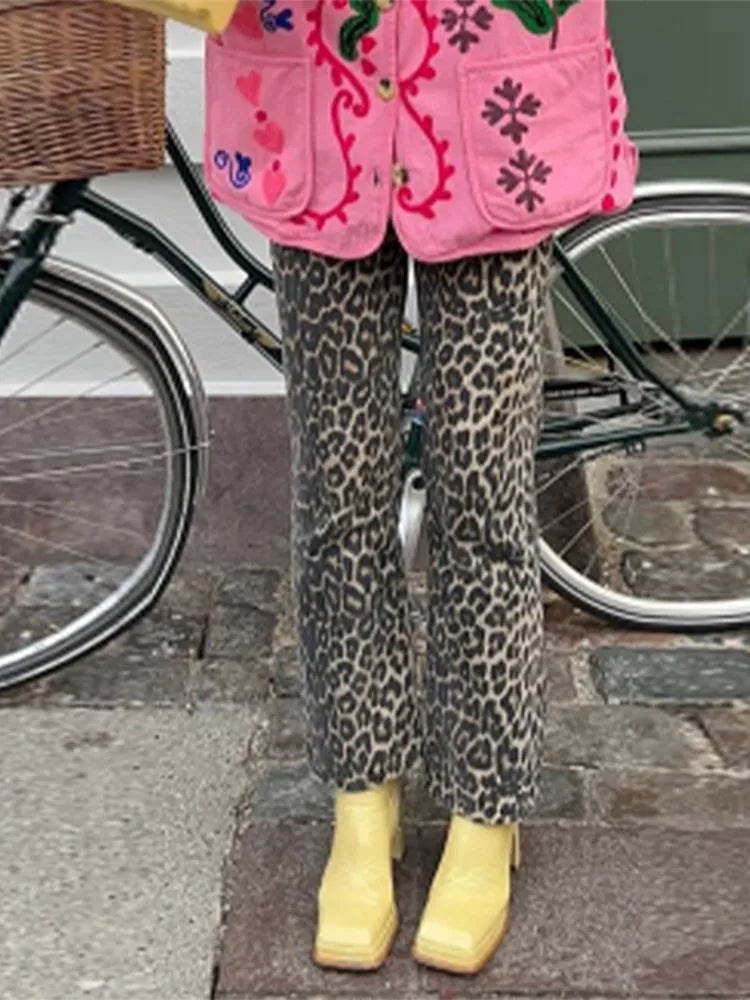 Women Leopard Print Pants Sexy Fashion Versatile Casual Pants High Waist Trousers 2024 Spring Fashion Lady Loose Street Outwear