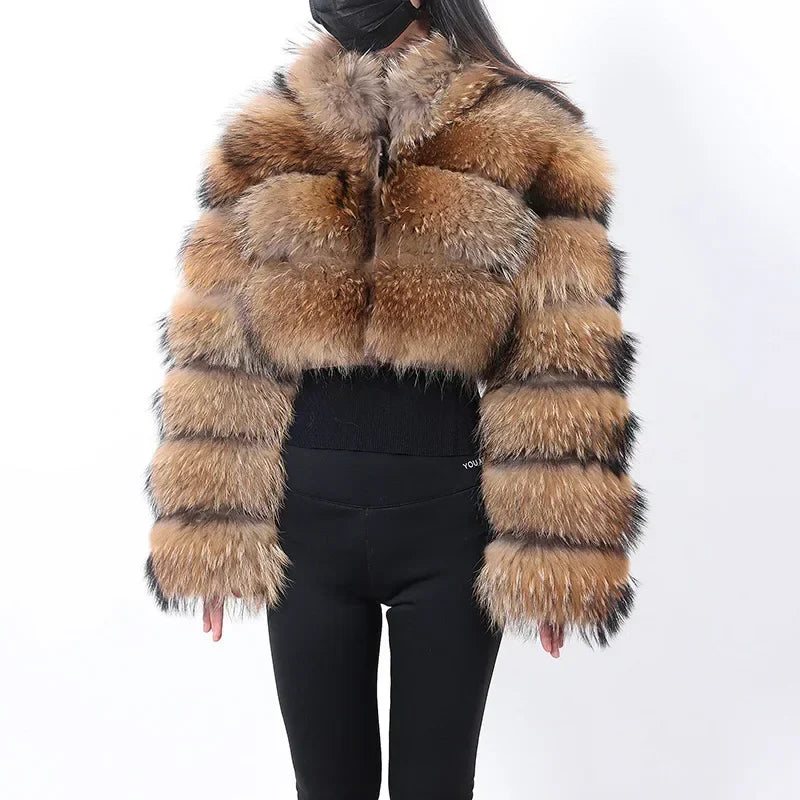 warmmeta Real Fur Jacket  Women Winter Short Natural real Fox Fur Lady Zipper Fur Coat Female Warm Jacket  with Collar