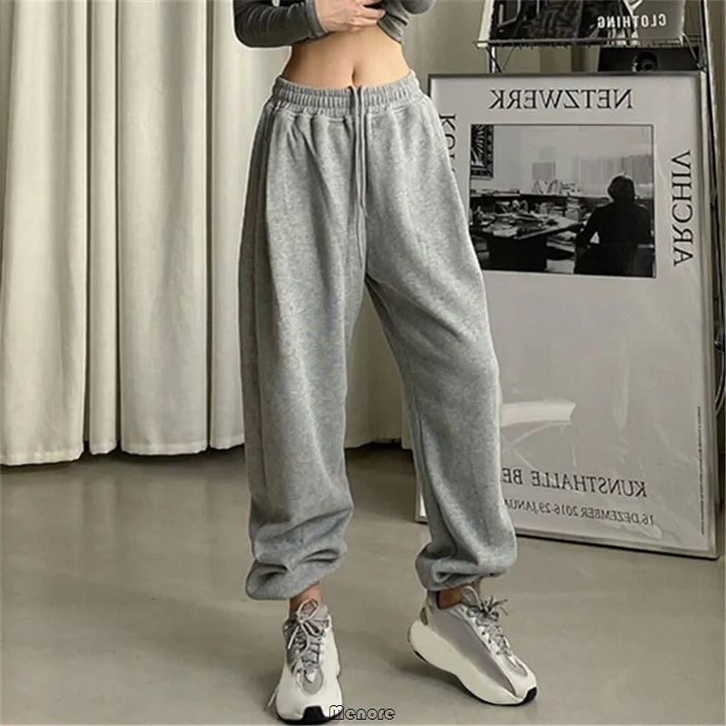 warmmeta Women pants Black Jogging Sweatpants Women for pants Baggy Sports Pants Gray Jogger High Waist Sweat Casual Female Trousers