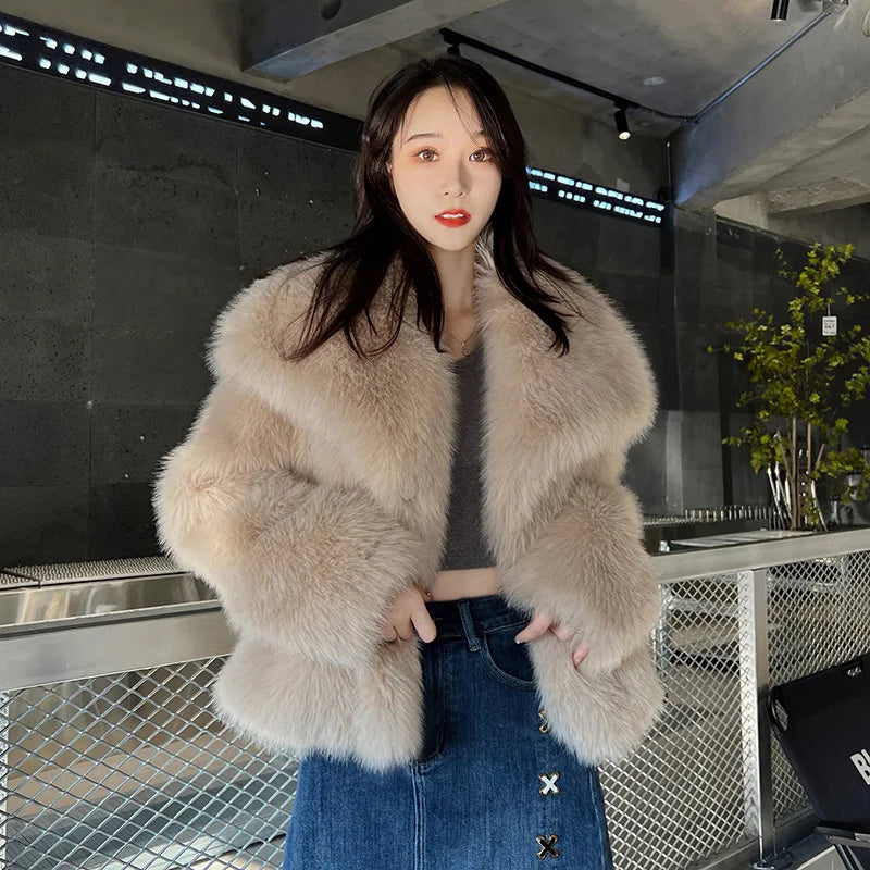 2023 New Women Winter Warm Faux Fur Coat Big Collar Women Velvet Coat Casaco Feminino