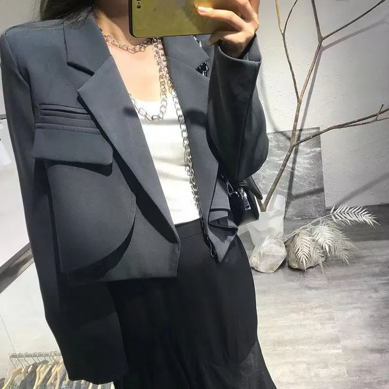 Lucyever 2023 Spring Fashion Women's Blazer Korean Style Office Cropped Blazers Women All-Match Street Long Sleeve Suit Jacket