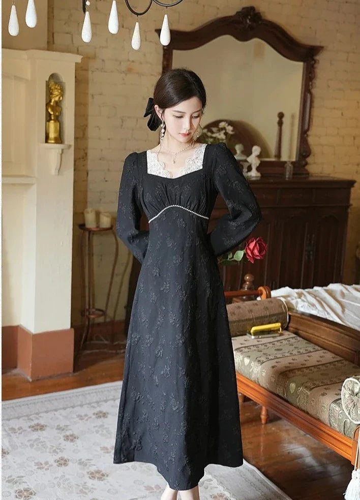 Lucille Dark Aesthetic Pearl & Lace Romantic Gothic Dress