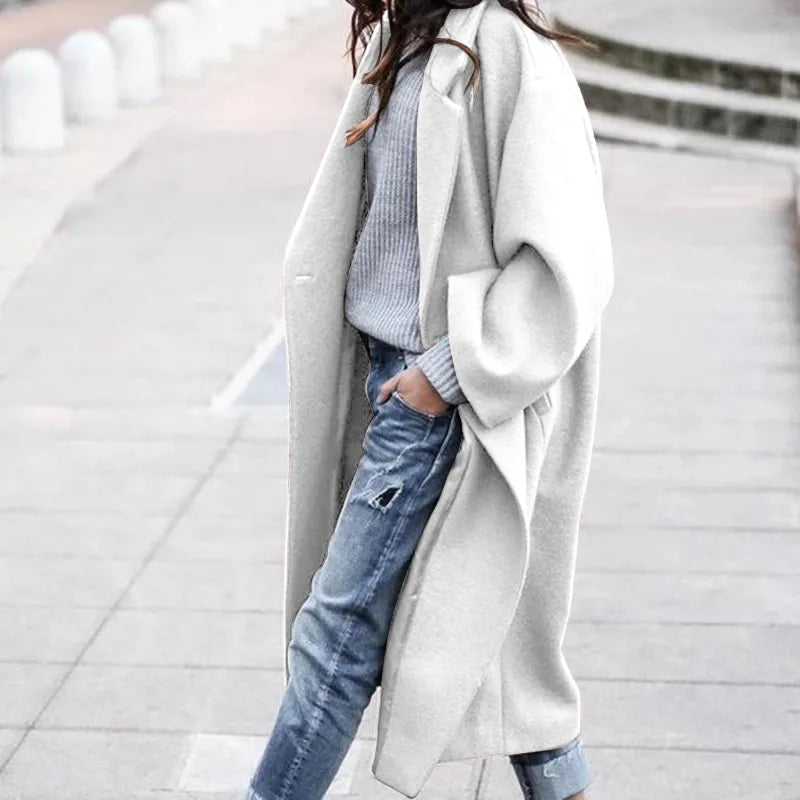 Simple Windbreaker Jacket for Women 2023 Fashion Korean Autumn Winter Thermal Lapel Woolen Trench Coat Large Size Loose Overcoat