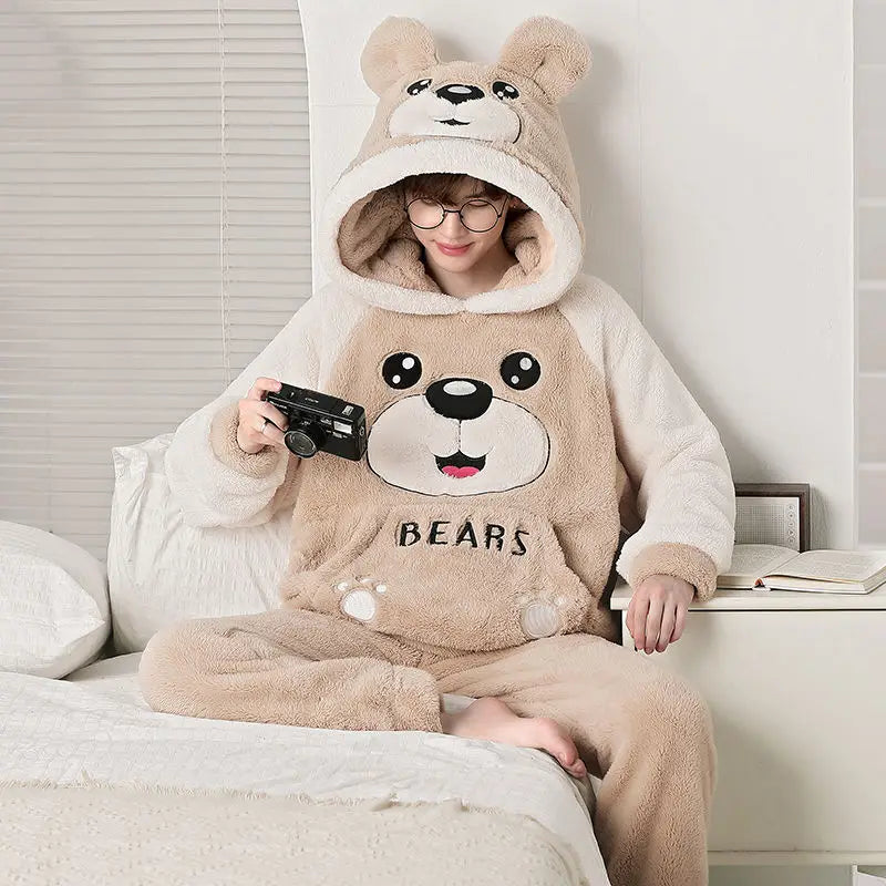 Autumn Winter Homewear Coral Fleece Men Pajamas Thick Fur Flannel Cartoon Male Loungewear Sets Plus-size Loungewear Suit Pyjamas