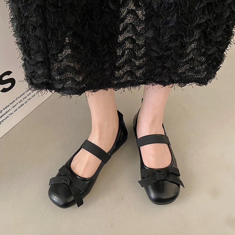 PICSGIRL -  Summer Women Ballet Flat Shoes Fashion Shallow Elastic Band Soft Sole Flats Ladies Elegant Dress Mary Jane Shoes