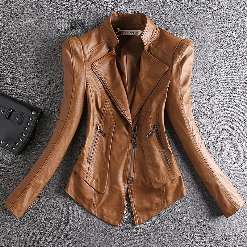 2023 Spring Autumn Real Fur Leather Jacket Women Small Coat Slim-Fit PU All-Match Casual Motorcycle