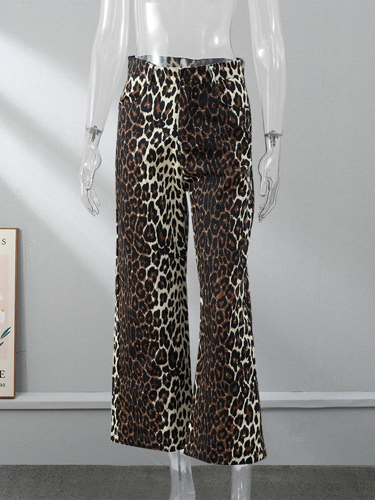 Women Causal Loose Leopard Print Y2k High Waist Pants New Spring Baggy Wide Leg Pants Fashion Retro Straight Streetwear 2024