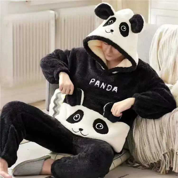 Autumn Winter Homewear Coral Fleece Men Pajamas Thick Fur Flannel Cartoon Male Loungewear Sets Plus-size Loungewear Suit Pyjamas