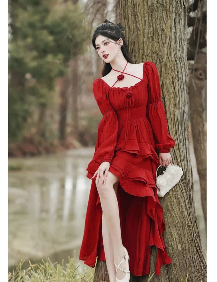 In a Fairytale Forest Layered High-Low Red Princesscore Dress