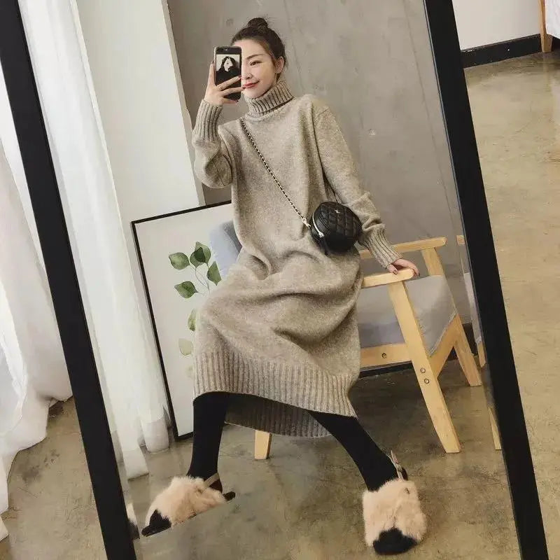 Robe Black Female Dress Clothing Crochet Evening Loose Turtleneck Knit Maxi Women's Dresses Long White Autumn and Winter Sleeve