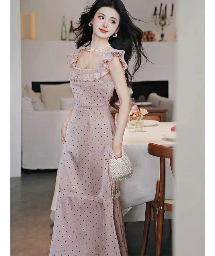 Dusty Pink Polka Dot Dress