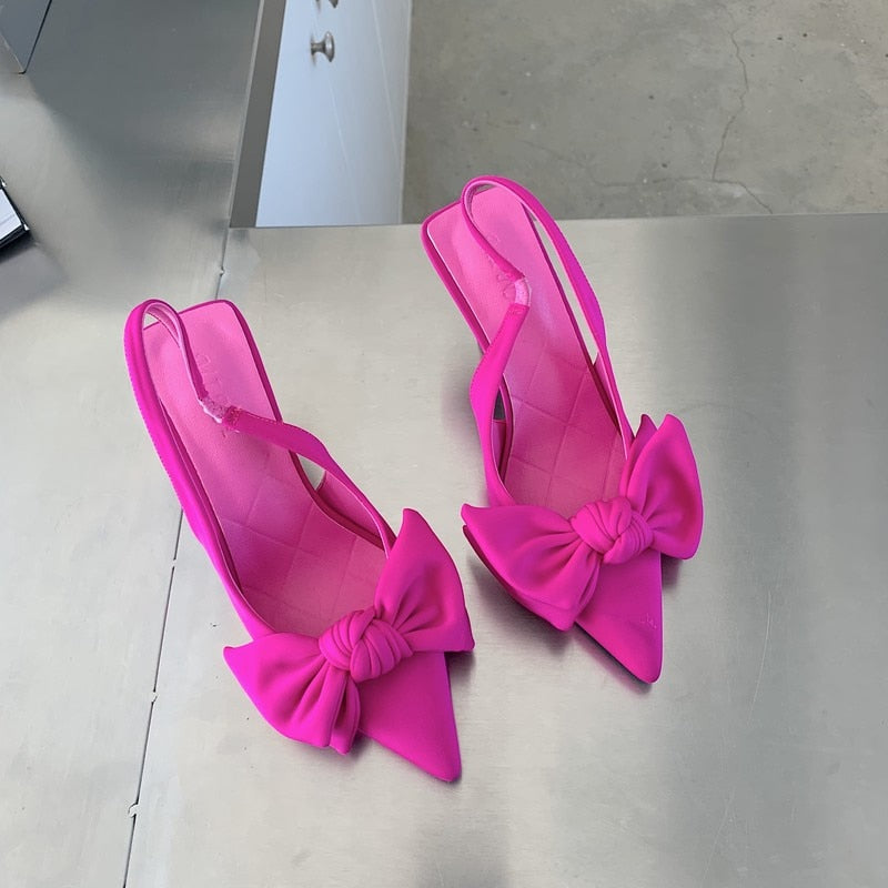 2022 Summer Brand Women Slingback Sandals Shoes Fashion Bow-knot Pointed Toe Slip on Ladies Elegant Dress Pumps Shoes