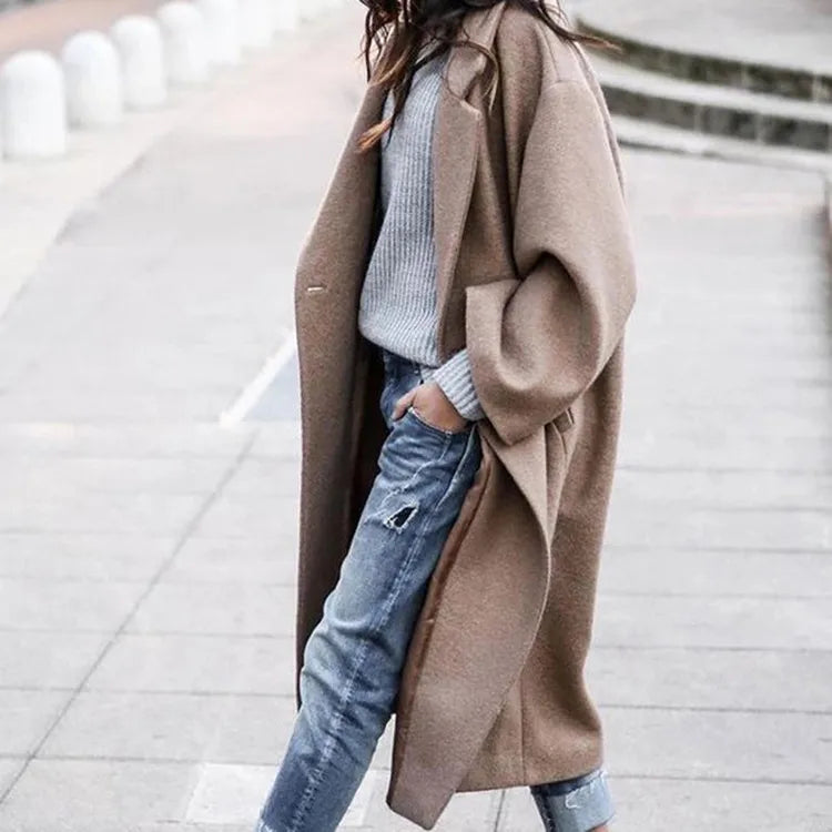 Simple Windbreaker Jacket for Women 2023 Fashion Korean Autumn Winter Thermal Lapel Woolen Trench Coat Large Size Loose Overcoat