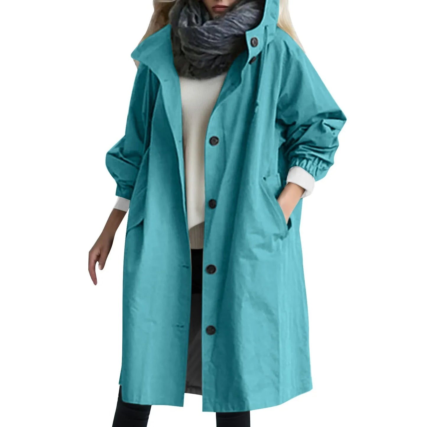 warmmeta 2 Trench Coat For Women Elegant Windbreaker Hooded Coat Winter Jacket Loose Outwear Korean Style Abrigos Para Mujeres