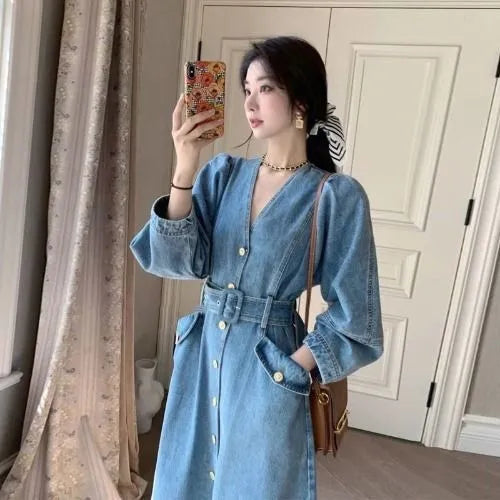 Denim Dress Spring And Autumn New  A-line Long Dress Dress Women Woman Clothing Loose Women's Dress New In Dresses