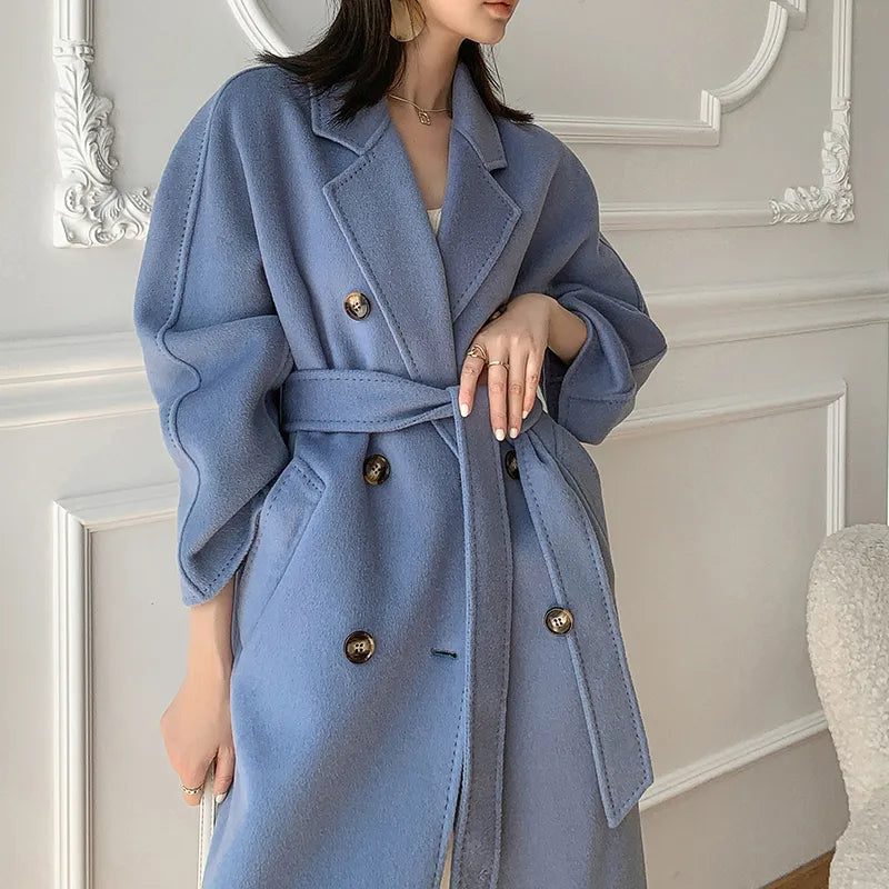 Autumn and Winter New Cashmere Coat Women's Classic Double-breasted Women's Thickened Double-sided Wool Long Coat  MM