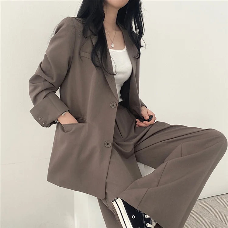 warmmeta Fall Fashion Long Sleeve Blazer Mujer Pant Sets Blazers Women 2024 Casual Womens 2 Piece Outfit Set Suits Outwear