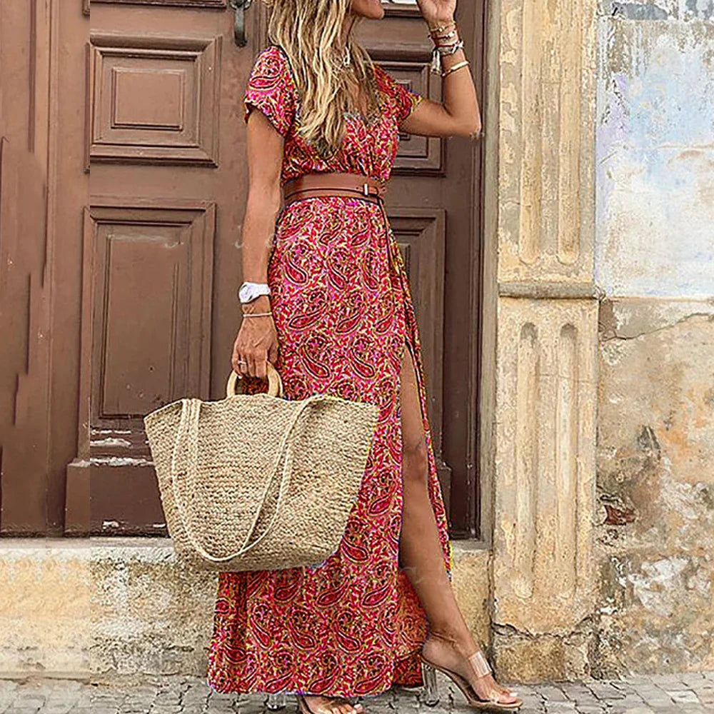 WARMMETA Dress for Women 2024 Summer Beach Bohemian Dresses Vestido Casual Robe Female Clothing Y2K Floral Skirt Elegant Maxi Dress