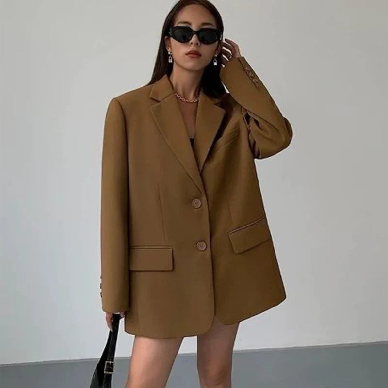 Elegant Black Blazers Women Streetwear Simple Suit Jackets Office Lady Basic Coat Korean Fashion Business Wear Outerwear