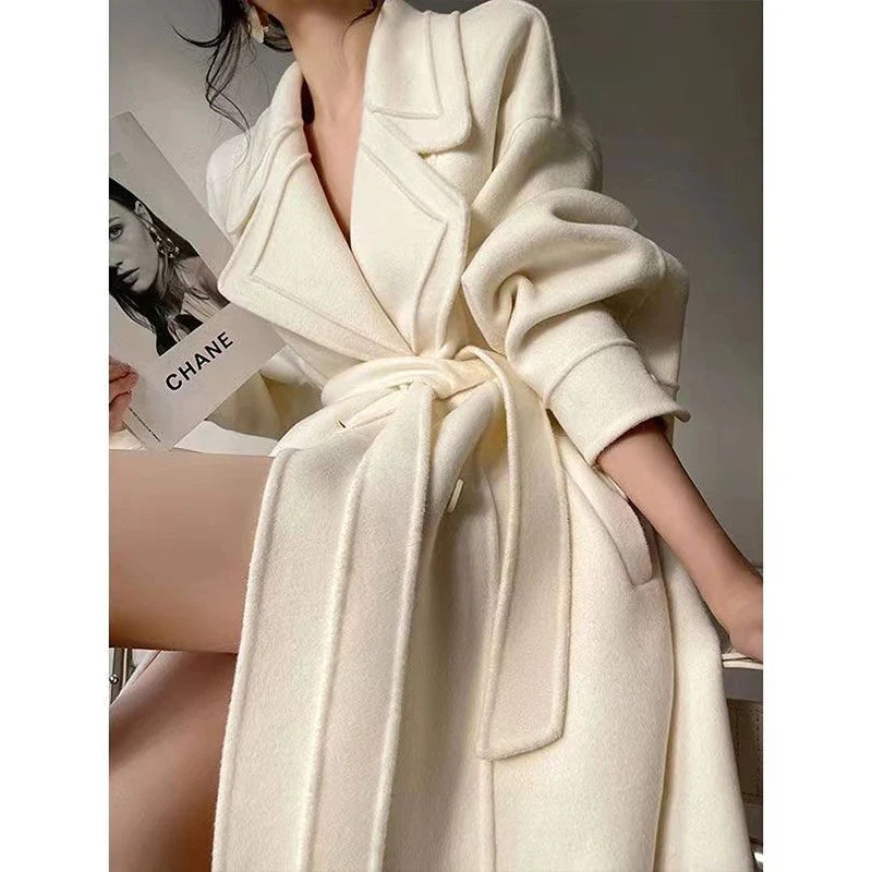 Fashion New Women Elegant Casual Woolen Coat Vintage Loose Solid Chic Fall Winter Outerwear Overcoat Female Clothes Warm Cloak