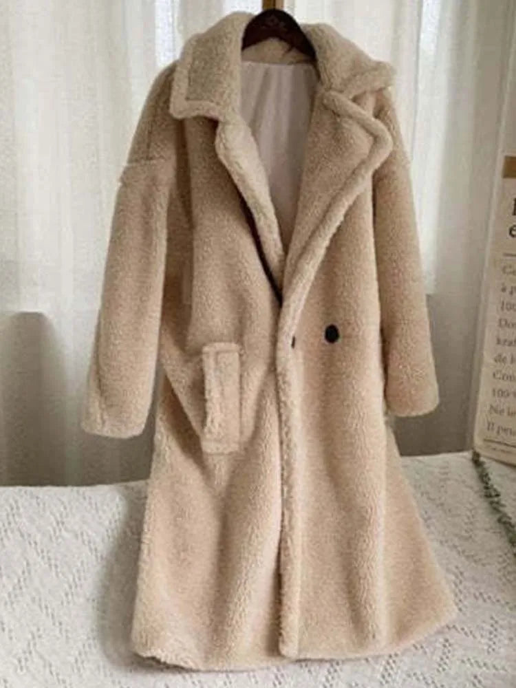 warmmeta Faux Fur Lambswool Jacket Women Women Winter Thick Fleece Teddy Coat Female Oversized Casual Loose Long Sleeve Long Outerwear