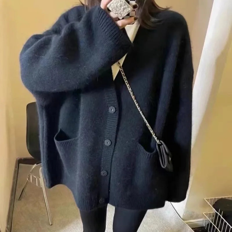 Autumn Winter Cardigan Women Oversize Knitted Sweater Lady Korean Style Single Breasted Jumper Female Casual Loose Knitwear Coat