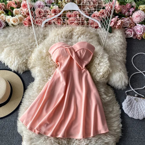 Women A-line Sexy Dress V-Neck Spaghetti Strap Backless Mini Dresses Soild Color Vestidos Slim Trend 2020 High Waist For Party