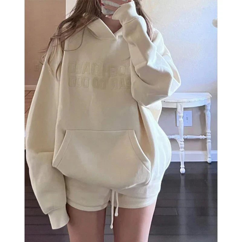 MEXZT Streetwear Letter Print Hoodies Women Plus Fleece Thick Sweatshirt Harajuku Korean Oversized Casual Plush Pullovers Tops