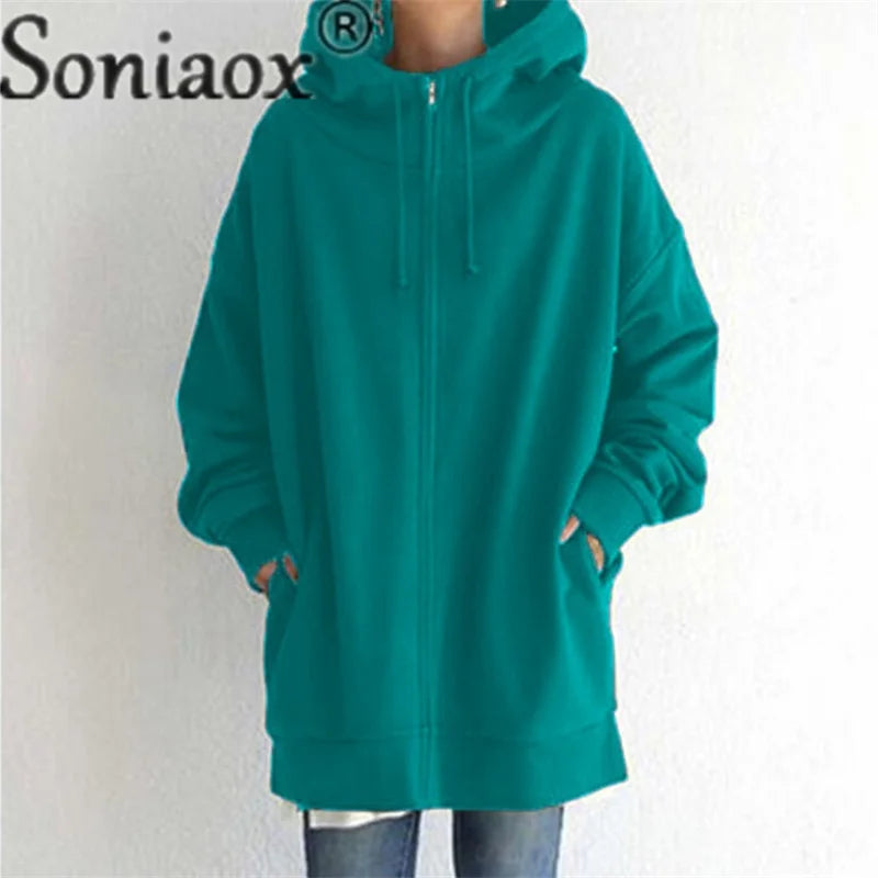 Autumn Winter Warm Hooded Sweatshirt Women's Long Sleeve Zipper Cardigan Hoodie Female Pocket Outerwear Casual Trend Streetwear