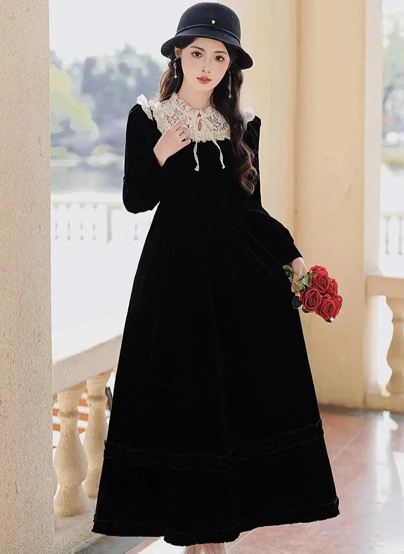 Koko Darkray Black Velvet Victorian-Style Dark Romantic Dress