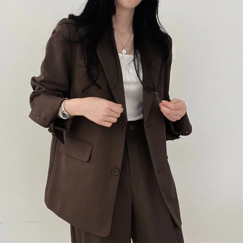 warmmeta Fall Fashion Long Sleeve Blazer Mujer Pant Sets Blazers Women 2024 Casual Womens 2 Piece Outfit Set Suits Outwear