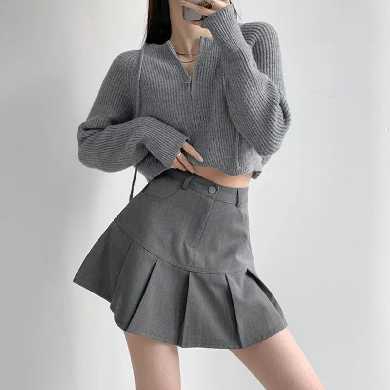 Y2K Vintage High Waist Pleated Skirt Women College Style Uniforms Safety Pants Mini Skirts Woman Korean Street Slim A-Line Skirt