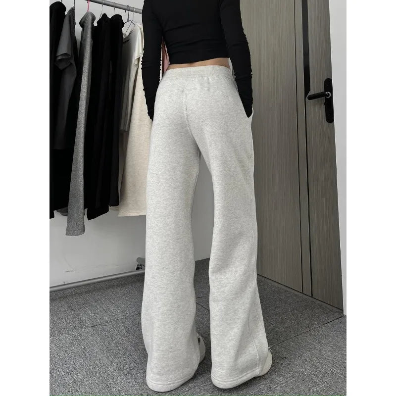 warmmeta Grey Sweatpants Women Baggy High Waist Straight Jogger Pants Korean Fashion Autumn Winter Warm Sports Trousers Casual