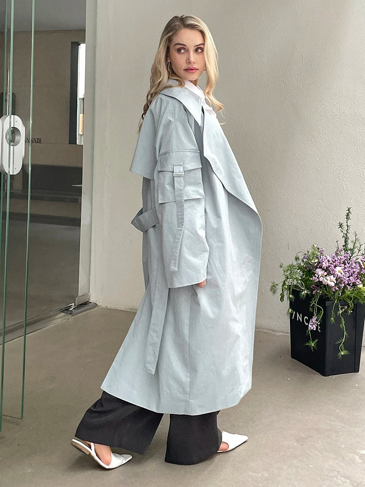 2023 Spring Autumn New Designer Korea Women's windbreaker Maxi Long Trench Coat Cotton Outerwear