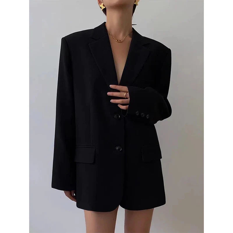 Elegant Black Blazers Women Streetwear Simple Suit Jackets Office Lady Basic Coat Korean Fashion Business Wear Outerwear