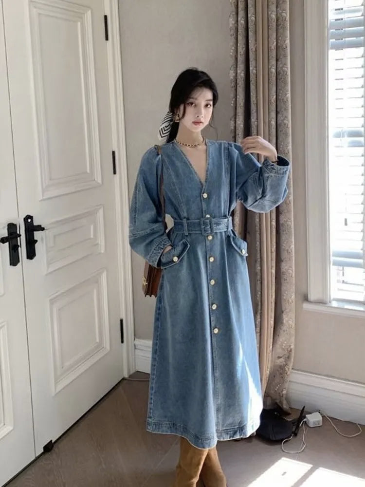 Denim Dress Spring And Autumn New  A-line Long Dress Dress Women Woman Clothing Loose Women's Dress New In Dresses