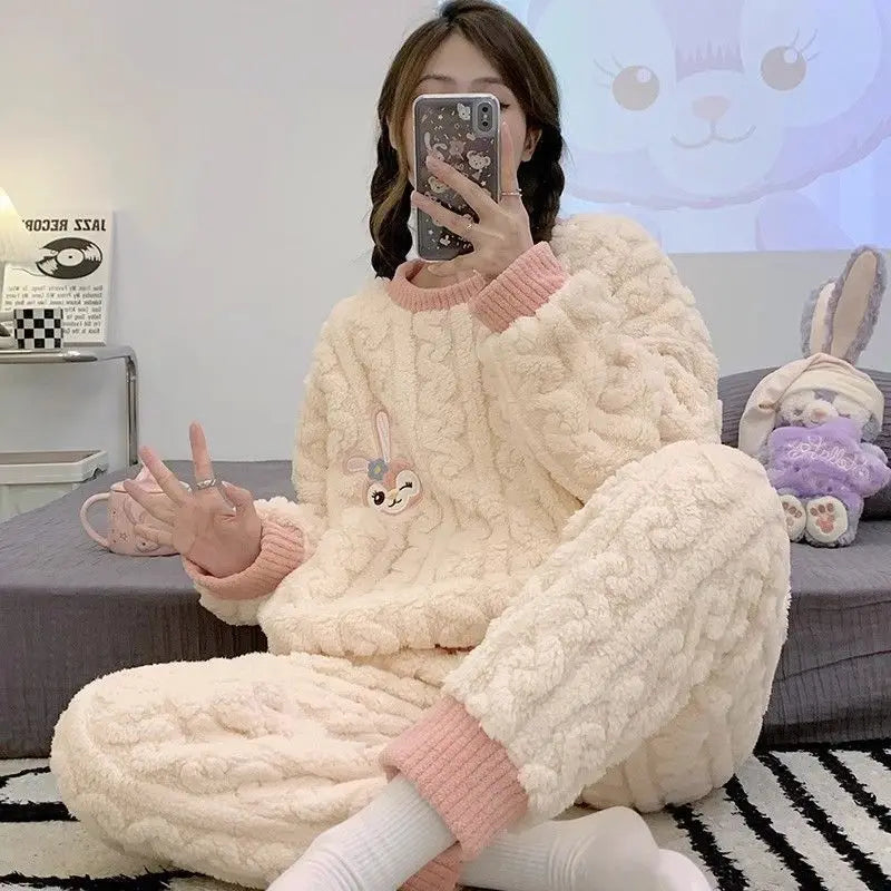 Autumn Winter Homewear Coral Fleece Men Pajamas Thick Fur Flannel Cartoon Male Loungewear Sets Plus-size Loungewear Suit Pyjamas